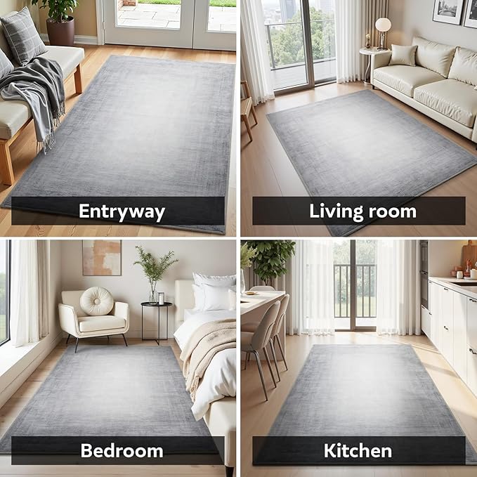 3x5 Area Rug Machine Washable Non Slip Rug Modern Abstract Rug Ultra Soft Indoor Rugs for Bedroom Living Room Entryway Kitchen Foyer Bedside, Grey
