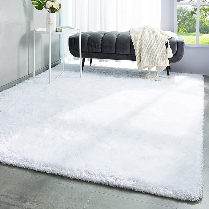 TWINNIS Super Soft Shaggy Rugs Fluffy Carpets, 4x5.9 Feet, Indoor Modern Plush Area Rugs for Living Room Bedroom Kids Room Nursery Home Decor, Upgrade Anti-Skid Rectangular Fuzzy Rug, White