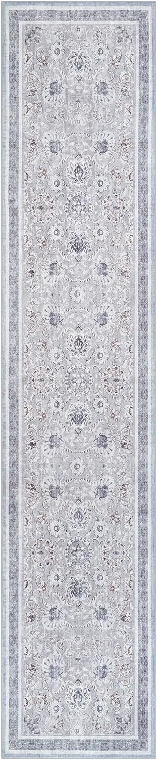 Phantoscope Hallway Runner Rug 2'x10' - Boho Washable Non-Slip Kitchen Rug Runner, Ultra-Thin Vintage Distressed Accent Throw Rug for Entryway Laundry Bathroom Bedroom, Light Grey/Neutral