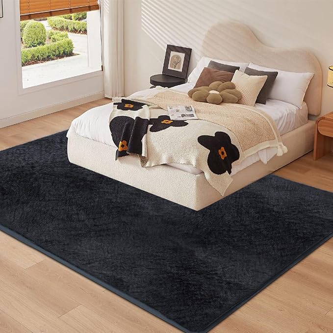 Ultra Soft Area Rug 5x7 Feet, Cosy Fuzzy Faux Fur Area Rug,Indoor Modern Plush Washable Shaggy Rugs for Bedroom Living Room Home Decor, Fluffy Carpet for Kids Room,Nursery,Dorm (Dark Grey)