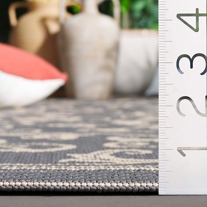 SAFAVIEH Courtyard Collection Runner Rug - 2'3" x 8', Grey & Natural, Scroll Design, Non-Shedding & Easy Care, Indoor/Outdoor & Washable-Ideal for Patio, Backyard, Mudroom (CY2098-3606)