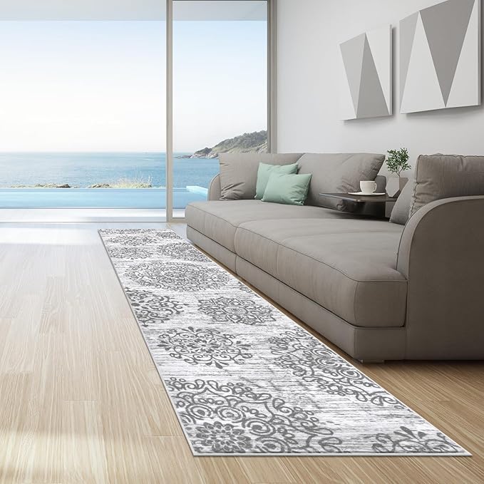 HEBE Hallway Runner Rug 2'8''x12' Washable Vintage Distressed Area Rugs Non Slip Laundry Rug Runner Boho Floor Carpet Runners for Hallways Entryway Laundry Room Kitchen Bathroom