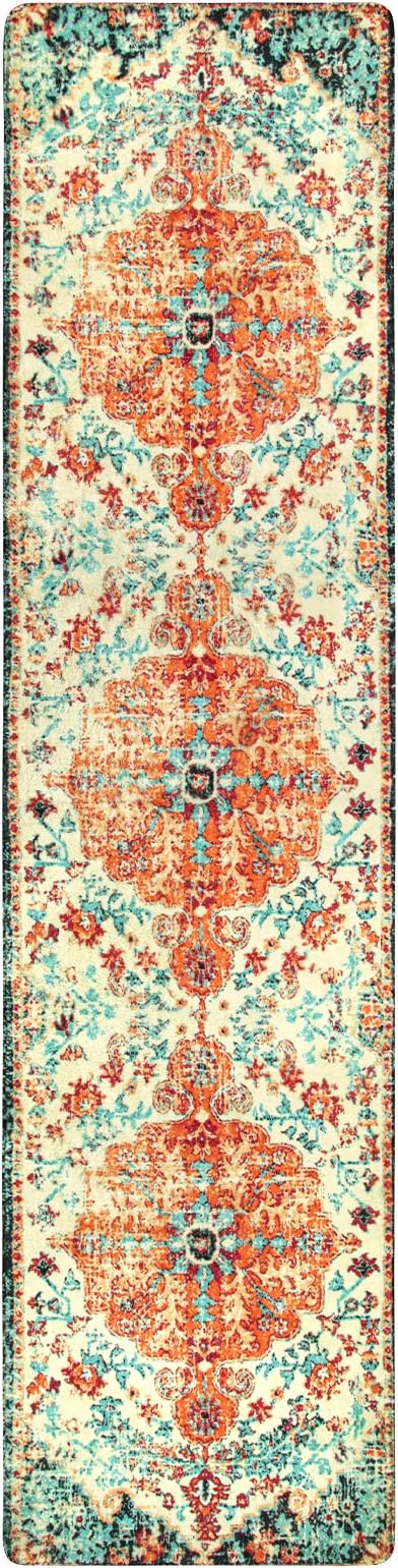 Lahome Bohemian Floral Medallion Rug - 2'8" x 10' Hallway Rug Soft Washable Non-Slip Stair Mat, Distressed Indoor Accent Carpet Runner for Kitchen, Laundry Room, Entryway