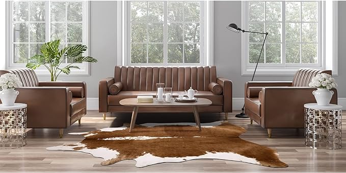 AROGAN 8x10 Faux Cowhide Area Rugs for Living Room, Animal Skins Cow Hide Rug for Bedroom, Cool Western Christmas Decor, Thin Leather Cow Hide Carpets Fireplace Rug, Brown