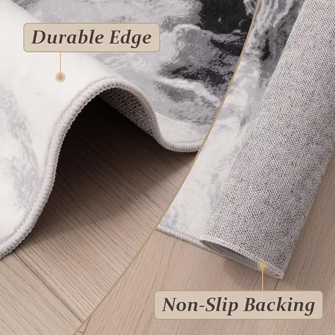 Washable Area Rug 9x12 - Artistic Style Modern Rug for Living Room Bedroom Dining Room, Soft Low Pile Machine Washable Carpet, Non Slip Non Shedding Area Rug - Grey/White, 9'x12'