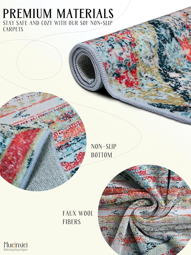 2x3 Modern Abstract Area Rug - Non-Slip Machine Washable Low-Pile Carpet for Living Room, Bedroom, Entryway | Geometric Door Mat, Indoor Decor Small Spaces Kitchen