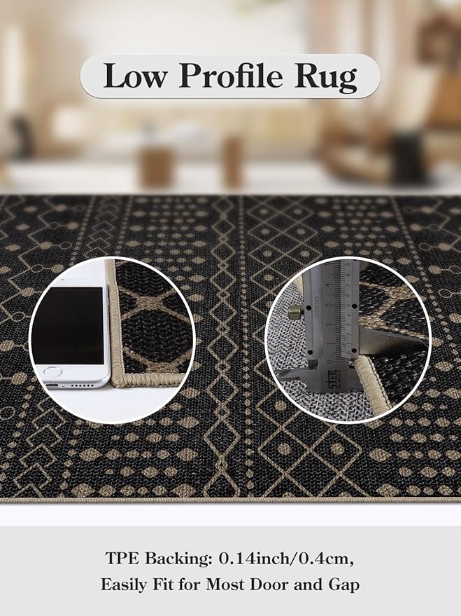 Lahome Washable Long Rug Runners for Hallways Non Slip, 2'6"x8 Jute Black Kitchen Runners Rug with Rubber Backing, Farmhouse Indoor Outdoor Runner Rugs, Moroccan Modern Carpet Runner for Entry Bedroom