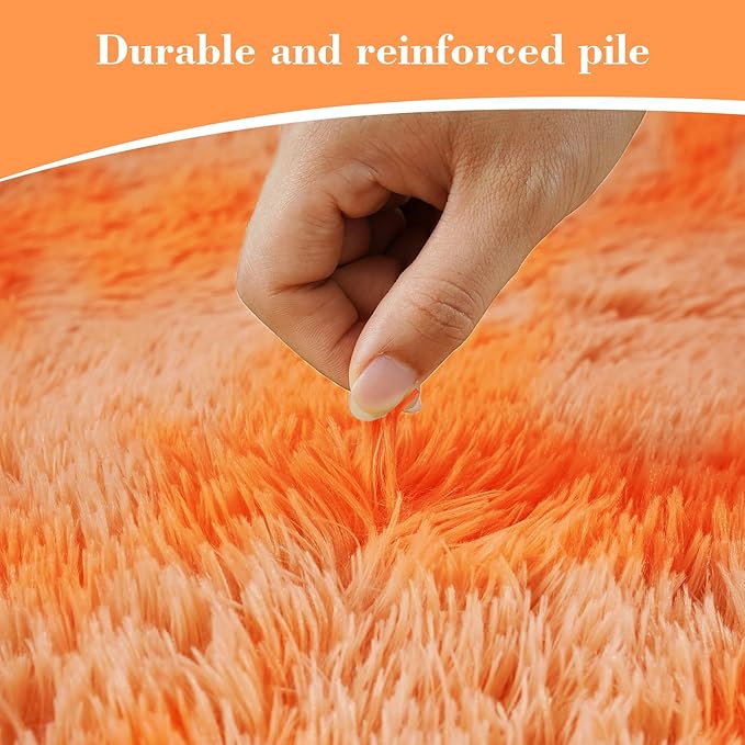 Mottling Orange Fluffy Rug Shaggy Area Rug, 9x12 Area Rugs for Girls Bedroom, Big Soft Shaggy Bedside Non-Slip Plush Dorm Nursery Kids Carpet Home Decor Aesthetic