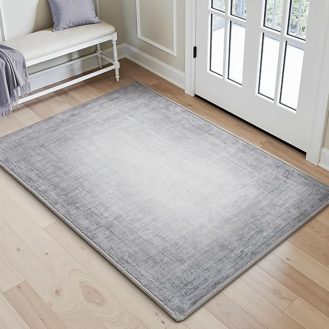 Small Area Rug-2x3 Entryway Rug Non Slip Washable Low Pile Indoor Door Mat Modern Abstract Entrance Rugs Carpet for Bedroom Kitchen Powder Room Front Porch Bathroom, Grey