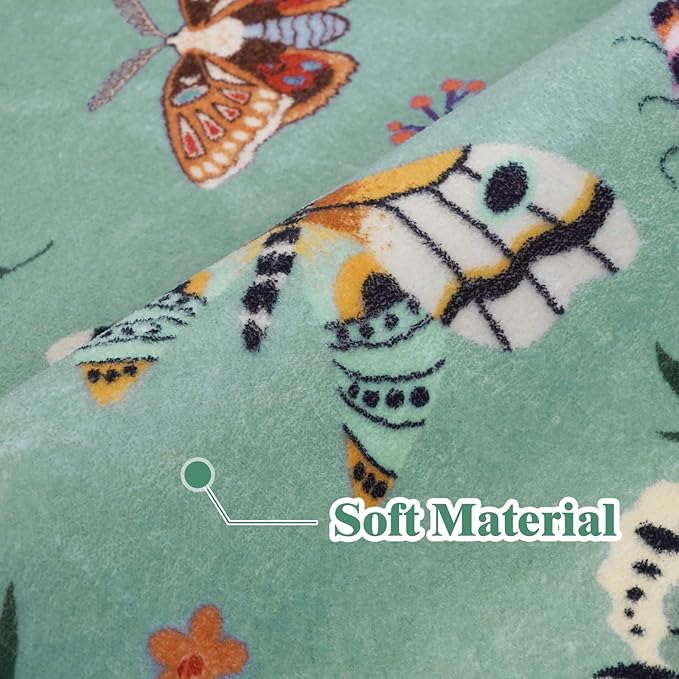 ASPMIZ Insect Area Rug 3X5, Green Bedroom Rug Non Slip, Spring Summer Washable Rug Farmhouse Butterfly Living Room Rugs Low Pile, Soft Faux Wool Throw Carpet for Entryway, Office, Nursery, Green