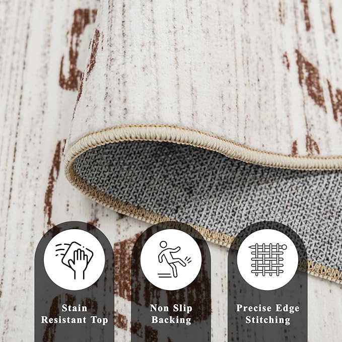 9x12 Area Rugs Living Room, Large Washable Rug for Bedroom Ultra Thin Moroccan Rug with Non Slip Rubber Backing Stain Resistant Soft Low Pile Indoor Carpet Dining Room Waterproof - 9x12 Beige/Brown