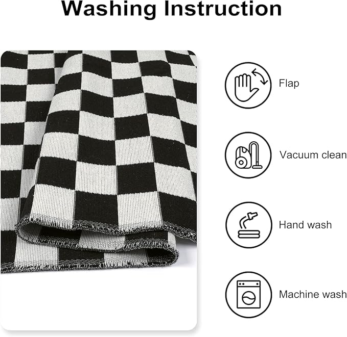 Seavish Checkered Rug, 5x8 Ft Black and White Rug Retro Checkerboard Moroccan Rug Lightweight Outdoor Washable Area Rug Carpet Rustic Decor for Living Room Bedroom Kitchen Patio