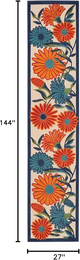 Nourison Aloha Outdoor Multicolor 2'3" x 12' Area Rug, Easy Cleaning, Non Shedding, Bed Room, Living Room, Dining Room, Deck, Backyard, Patio (2x12)