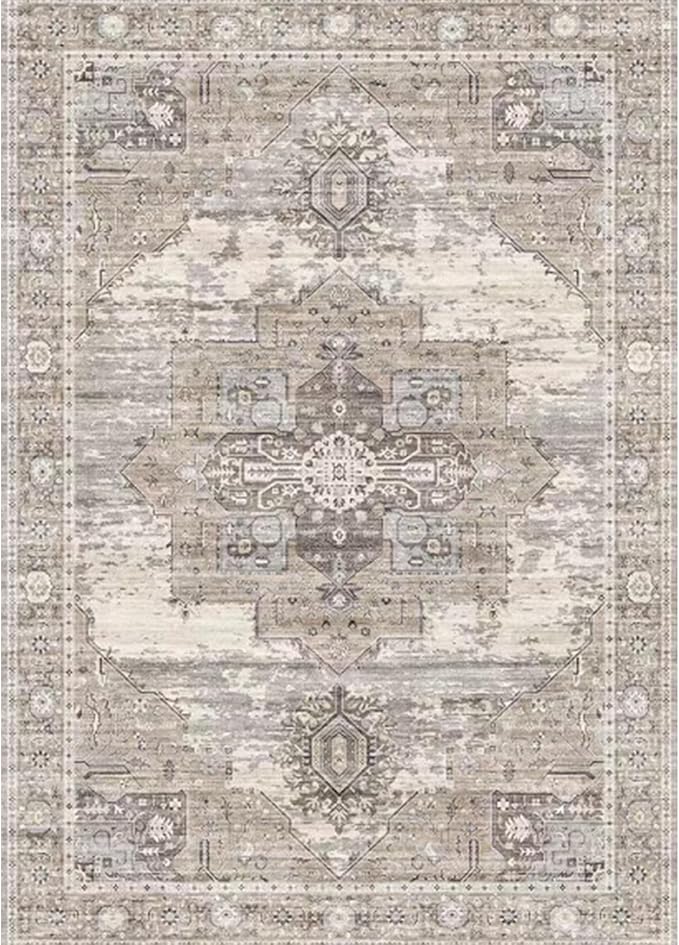 RUUGME Washable 7x9 Area Rug - Vintage Area Rugs with Non Slip Backing Stain Resistant Carpet for Bedroom Dining Room Indoor Soft Carpets Home Decor Decoration Mat 7x9 Beige