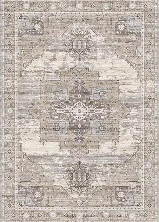RUUGME Washable 7x9 Area Rug - Vintage Area Rugs with Non Slip Backing Stain Resistant Carpet for Bedroom Dining Room Indoor Soft Carpets Home Decor Decoration Mat 7x9 Beige