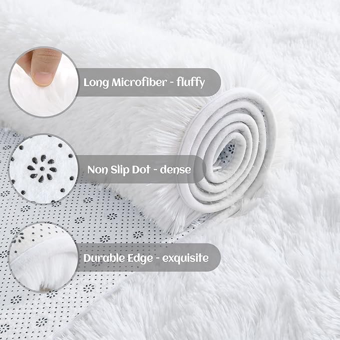 YJ.GWL Soft Runner Rug for Bedroom Living Room Plush Fluffy Rugs 2x6 Feet, White Shag Rug Carpet Non Shedding for Nursery Dorm, Fuzzy Bedside Runner Rug for Kids Girls Room Home Decor