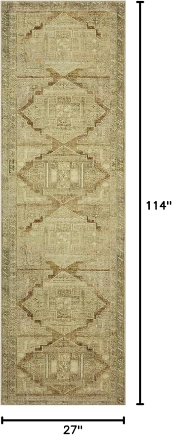 Loloi Magnolia Home by Joanna Gaines Sinclair Collection SIN-02 Khaki/Tobacco 2'-3" x 9'-6", .25" Pile Height, Machine Washable, Runner Rug