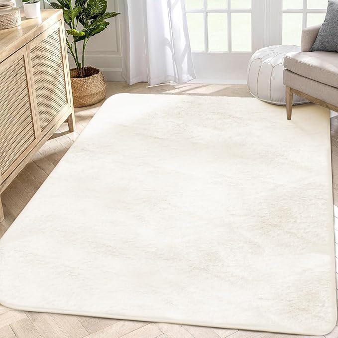 Ultra Soft Kitchen Rugs for Entryway Bathroom 2x3 Feet, Fuzzy Washable Indoor Door Mat - Cozy Faux Rabbit Fur, Small Carpet for Bedroom Entry (Beige)