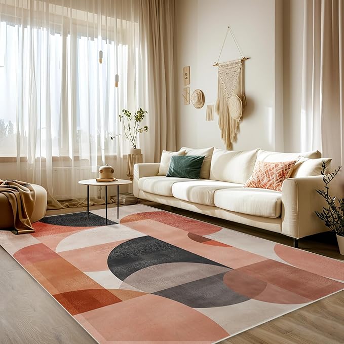 5x7 Area Rugs for Living Room Machine Washable Geometric Boho Rug Non Slip Printed Mid Century Rug Carpet Friendly Modern Rug for Bathroom Bedroom Dining Room Office