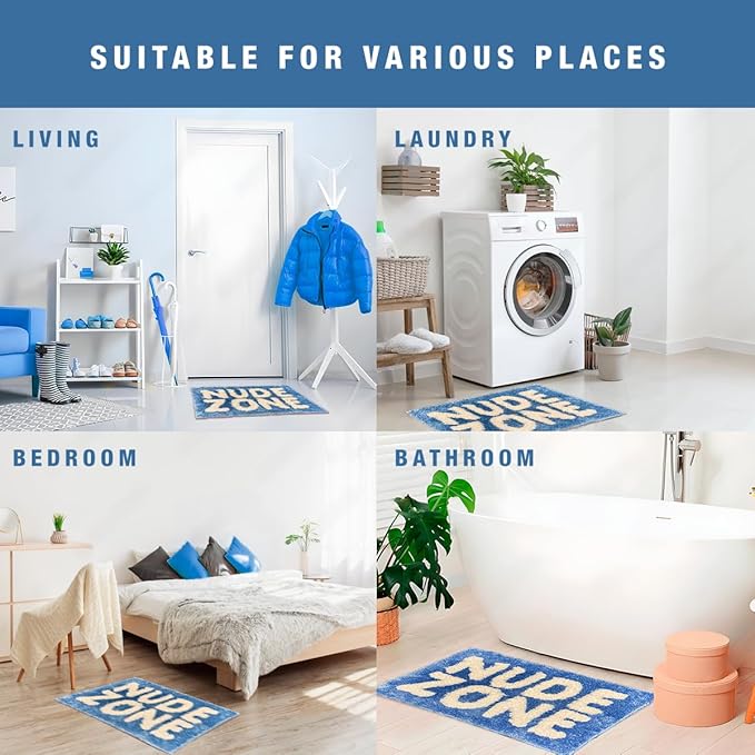17x24 Blue Bath Rug - Non Slip Bath Mat - Absorbent Quick Dry - Toilet Mat