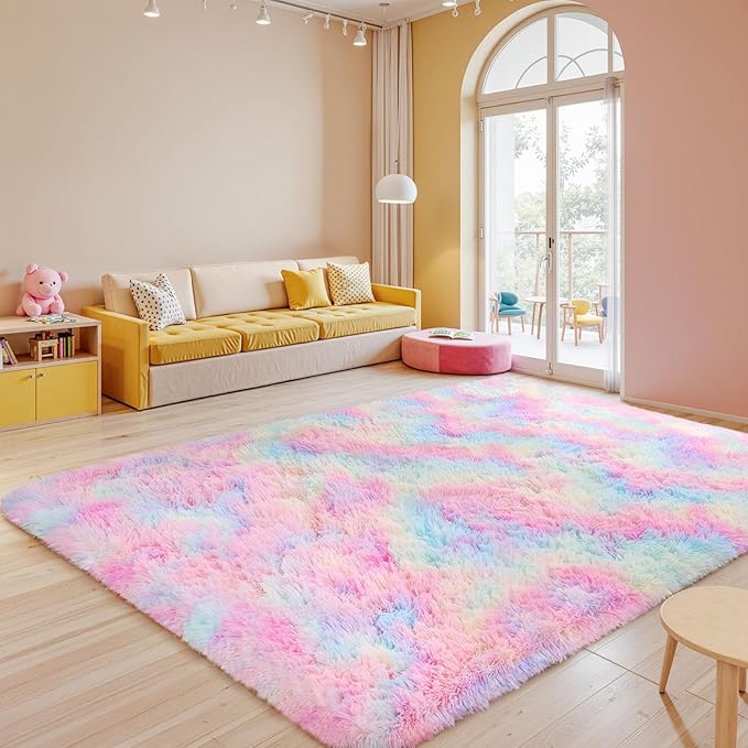 Sour Lemon Area Rugs 9x12 Living Room, Large Area Rug Shag Shaggy Carpet Soft Plush Furry Bedside Rug, Machine Washable Area Rugs for Bedroom Kids Girls Boys Home Decor Anti Slip