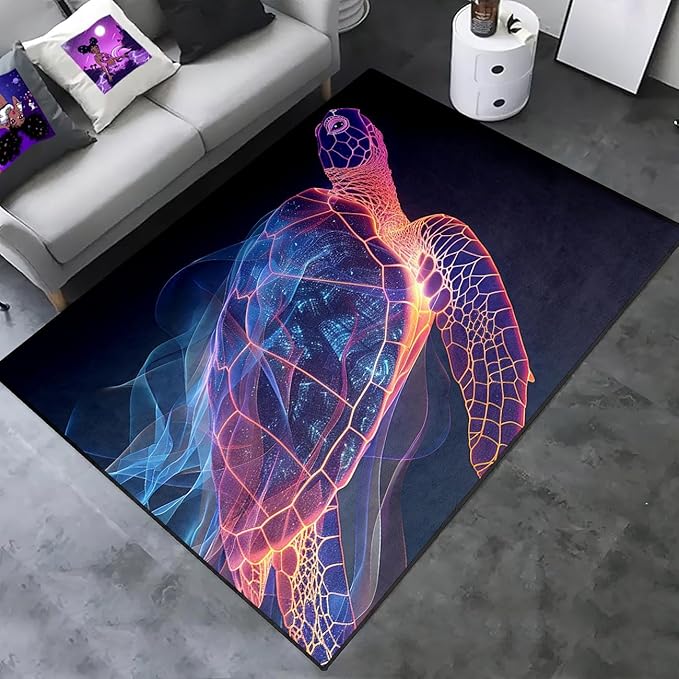 Sea Turtle Coastal Rug - Kids Sea Turtle Rugs for Bedroom Ripple Ocean Life Theme Carpet for Living Room Classroom, 4.5x6 Feet