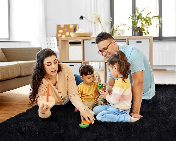 Black Rugs for Living Room, 6x9 Feet Large Fluffy Area Rugs for Bedroom, Soft Carpet Shag Kids Room Rug, Non-Slip Fuzzy Rugs Indoor (6ft x 9ft, Black)