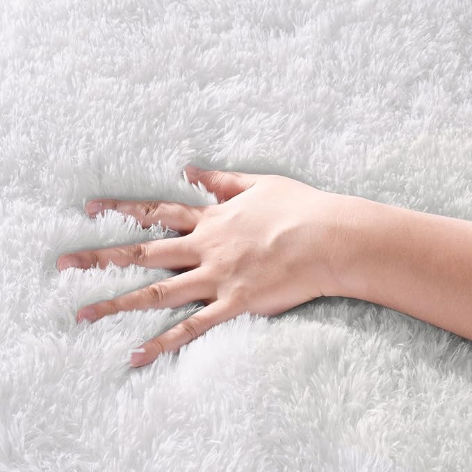 Zentavio White Living Room Rugs 8x10 Large Area Rugs for Bedroom Soft Fluffy Furry Shag Aesthetic Carpet Plush High Pile Floor Rug for Nursery Kids Room Dorm Home Decor