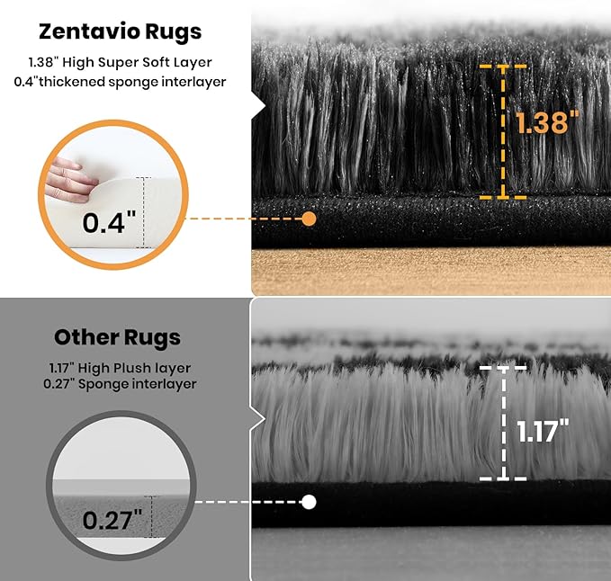 Zentavio Area Rugs for Living Room Large Rugs for Bedroom 5x8 Carpet Fluffy Fuzzy Soft Shag Aesthetic Plush High Pile Gray Throw Rug for Nursery Kids Room Dorm Waved Grey