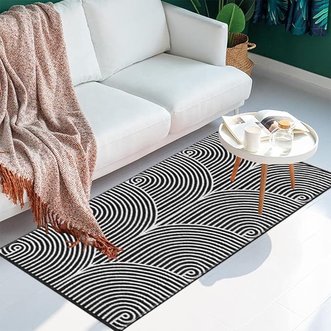 Tiffasea Black and White Kitchen Rug 2'x4', Machine Washable Indoor Outdoor Rugs Cotton Hand-Woven Modern Area Rug Front Door Rug for Living Room/Entryway/Laundry/Bathroom/Bedroom