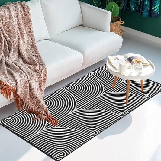 Tiffasea Black and White Kitchen Rug 2'x4', Machine Washable Indoor Outdoor Rugs Cotton Hand-Woven Modern Area Rug Front Door Rug for Living Room/Entryway/Laundry/Bathroom/Bedroom