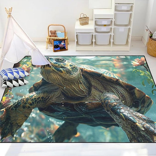 Sea Turtles Rug for Kids - Sea Turtle Area Rug 47" L x 31" W Ocean Life Turtles Carpet for Bedroom Living Room Ocean Turtle Kids Room Decor