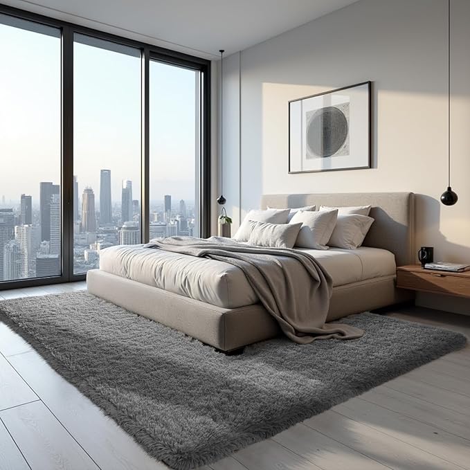 Zentavio Area Rugs for Living Room Rugs for Bedroom 4x6 Carpet Fluffy Furry Soft Shag Aesthetic Plush High Pile Gray Throw Rug for Nursery Kids Room Dorm Light Grey