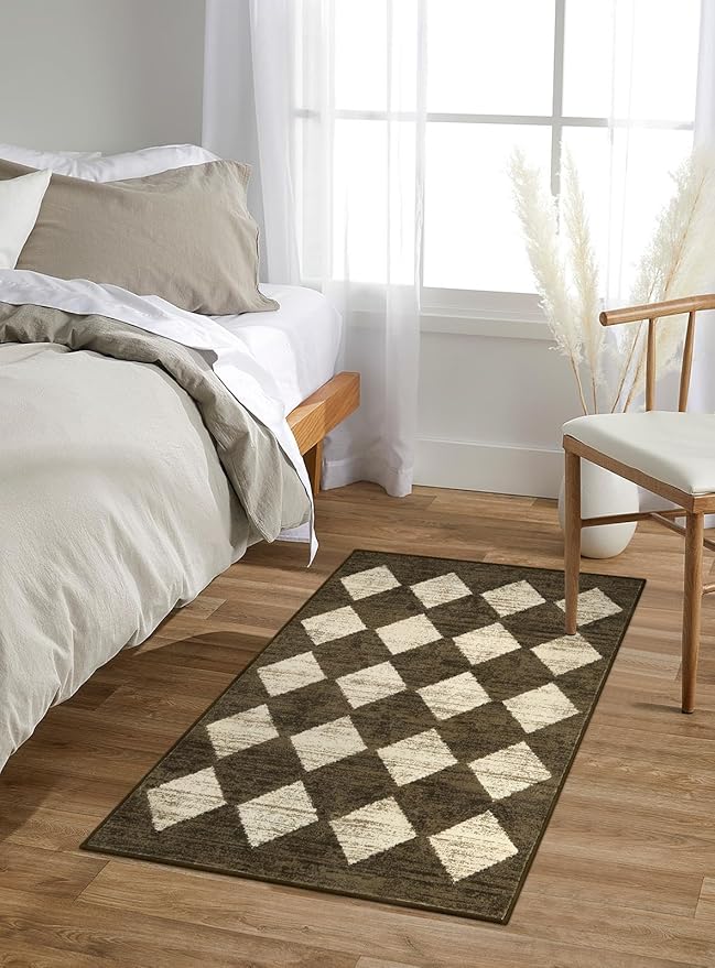 Lahome Small 2x3 Kitchen Rugs Non Slip, Machine Washable Entryway Rugs, Moroccan Trellis Indoor Soft Non-Slip Non-Shedding Throw Bathroom Carpet for Doorway Bedside Laundry Room, Brown