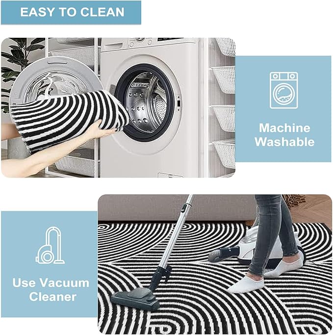 Tiffasea Kitchen Rugs 2.6'x8', Machine Washable Rug Runner Large Laundry Room Rug Extra Long Hallway Rug Cotton Woven Black and White Outdoor Carpet Runner for Entryway Doorway Bedroom