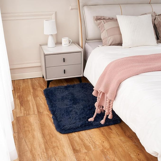 2×3 Small Rugs for Bedroom, Super Soft Living Room Shaggy Non-Slip Fluffy Furry Rug, Indoor Navy Blue Floors Carpet, for Kids Girls Boys Room, Dorm Nursery RoomsHome Decor Aesthetic