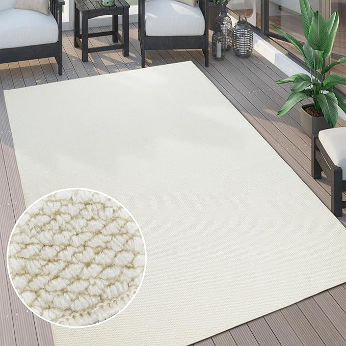 5'x7' Washable Area Rug for Living Room Natural Berber Rug Bedroom Non-Slip Rugs No Shed Faux Jute-Look PP Area Rugs Non-Skid Washable Area Rug (Cream, 5X7)