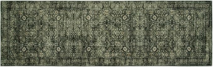 Morebes Washable Dark Green Runner Rug 2x8, Vintage Boho Runners for Hallways Non Slip, Soft Floral Indoor Floor Throw Carpet for Kitchen Laundry Room Bedroom Bathroom Living Entryway