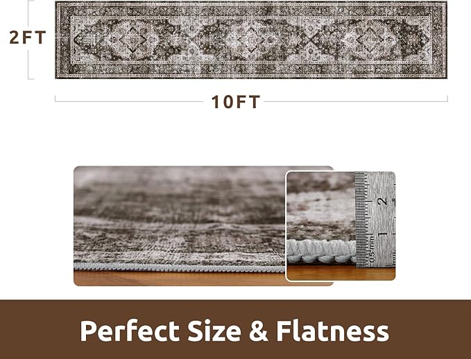 AMOAMI-2X10 Runner Rug-Washable Runners for Hallways-Soft Non Slip Bedside Rugs for Bedroom-Vintage Long Rug for Hallways Entryway Laundry Room Stair Kitchen Bathroom Brick/Brown