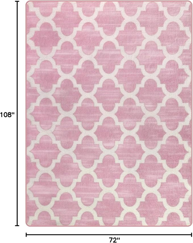 Large 6x9 Geometric Shag Modern Area Rug for Living Room Bedroom, Distressed Moroccan Fluffy Rug Indoor Carpets for Kids Nursery Bedside Room Decor, Memory Foam Soft Shaggy Rugs, Pink/White