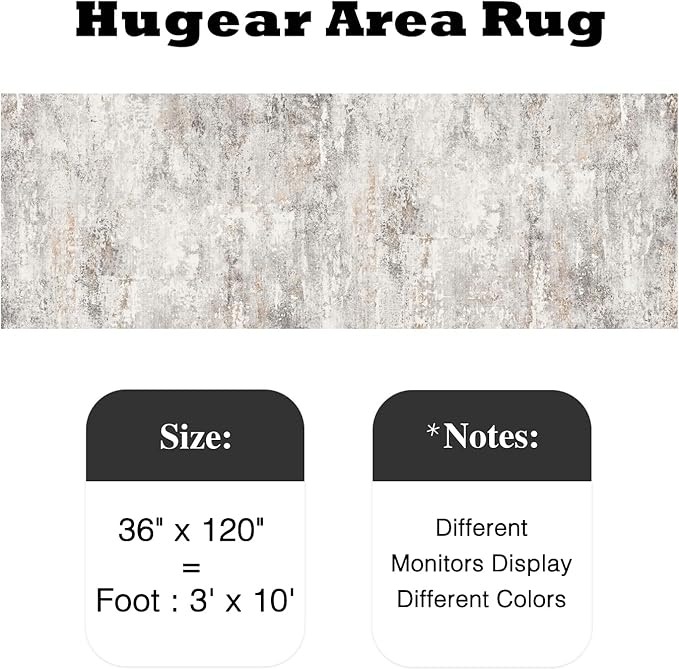 3X10 Runner Rug Washable Hallway Area Rug Indoor Accent Rug Abstract Non Slip Low Pile Carpet Distressed Throw Rugs for Bedroom Living Office Kitchen Laundry Bathroom