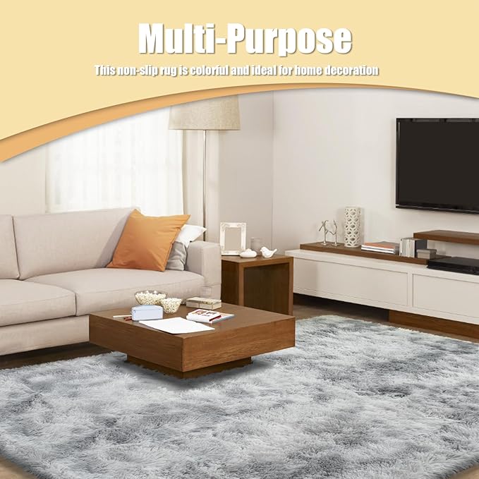 6x9 Fluffy Area Rug for Living Room,Shag Area Rugs for Bedroom,Soft Fuzzy Rug Non-Shedding Indoor Plush Carpet for Kids Bedroom Nursery Dorm Home Decor,Mottling Grey