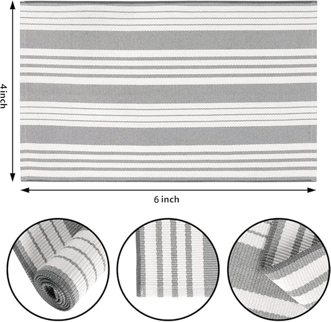 BUAGETUP Grey and White Striped Outdoor Patio Rug 4' x 6',Hand Woven Cotton Patio Rug Front Porch Rug Indoor Outdoor Area Rug for Bedroom/Living/Room/Patio