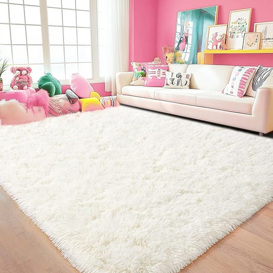 4x6 Cream Rugs for Bedroom, Fluffy Shag Area Rug for Living Room Dorm Nursery Kids Room, Non-Slip Modern Soft Plush Floor Carpets, Home Decor Aesthetic