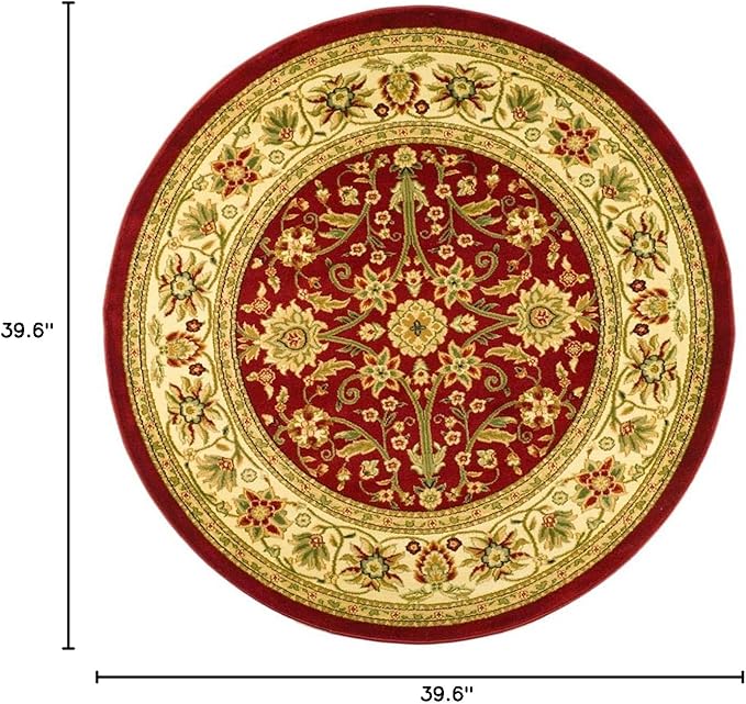 SAFAVIEH Lyndhurst Collection 3'3" Round Red / Ivory LNH212F Traditional Oriental Non-Shedding Dining Room Entryway Foyer Living Room Bedroom Area Rug