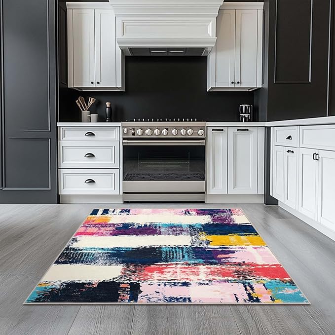 4x6 Rug Abstract Colorful Area Rug Bedroom Ultra-Thin Soft Low Pile Large Carpet Living Room Non Slip Dining Room Office Stain Resistant Washable Machine
