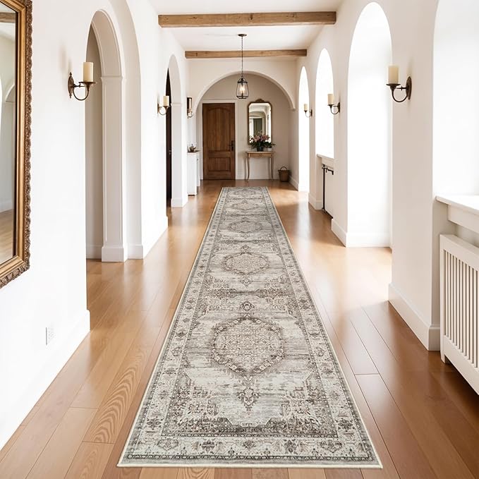 Washable Hallway Runner Rugs 3x20: Soft Ultra Thin Low Pile Carpet Machine Washable Indoor Lightweight Rug Runner Anti Slip Backing Rugs for Living Room Bedroom Kitchen 3'x20' Beige