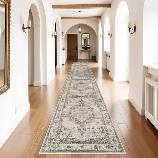 Washable Hallway Runner Rugs 3x20: Soft Ultra Thin Low Pile Carpet Machine Washable Indoor Lightweight Rug Runner Anti Slip Backing Rugs for Living Room Bedroom Kitchen 3'x20' Beige