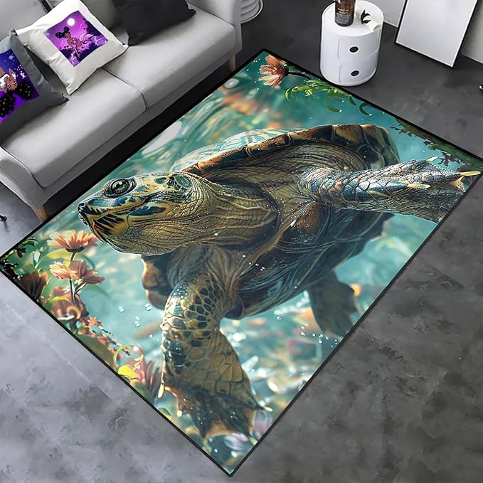 Sea Turtles Rug - Sea Turtle for Kids Boys Coastal Rugs for Bedroom Ocean Life Theme Decor Ocean Carpet Rug, 63" L x 47" W