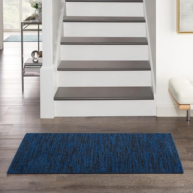 Nourison Essentials Indoor/Outdoor Midnight Blue 2' x 4' Area Rug, Easy Cleaning, Non Shedding, Bed Room, Living Room, Dining Room, Backyard, Deck, Patio (2x4)